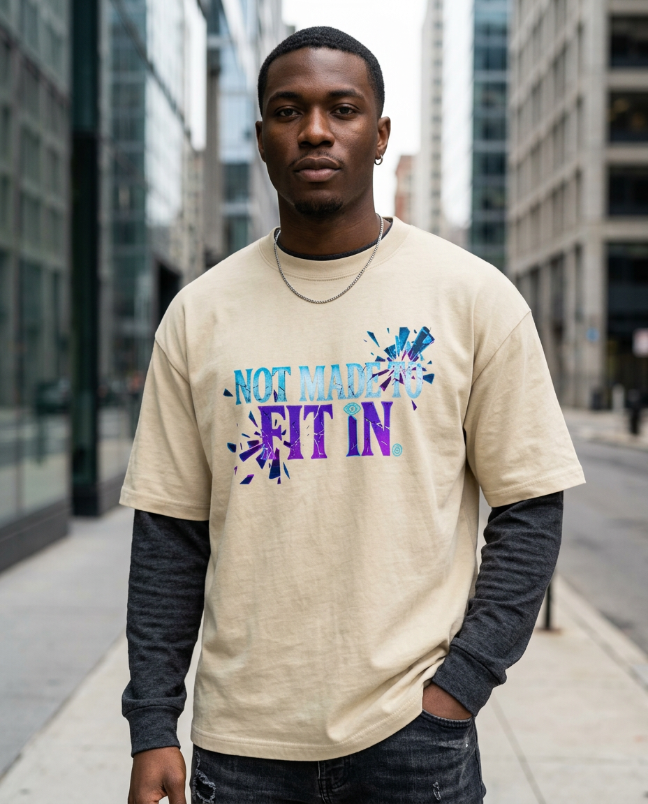 Not Made To Fir In Organic Oversized High Neck Streetwear Tee – Unisex
