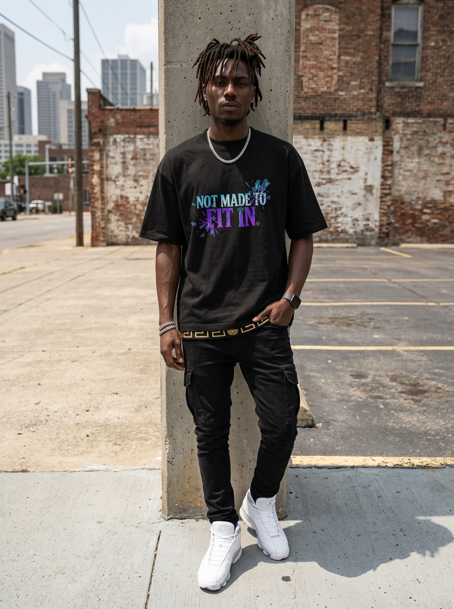 Not Made To Fir In Organic Oversized High Neck Streetwear Tee – Unisex